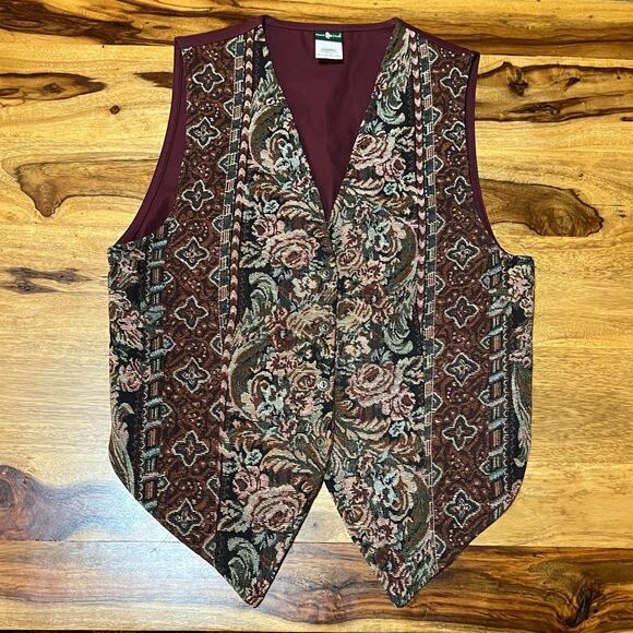 Vintage 90s Hunt Club Tapestry Vest Western Retro Cotton - Women's Size Medium - Picture 1 of 6